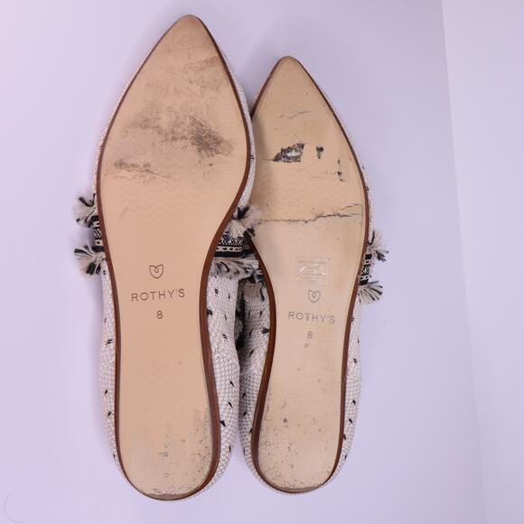 ROTHY'S Tuxedo Mary Janes Flats Tan Pointed Toe Fringed Bow Women's 8 - Picture 6 of 7